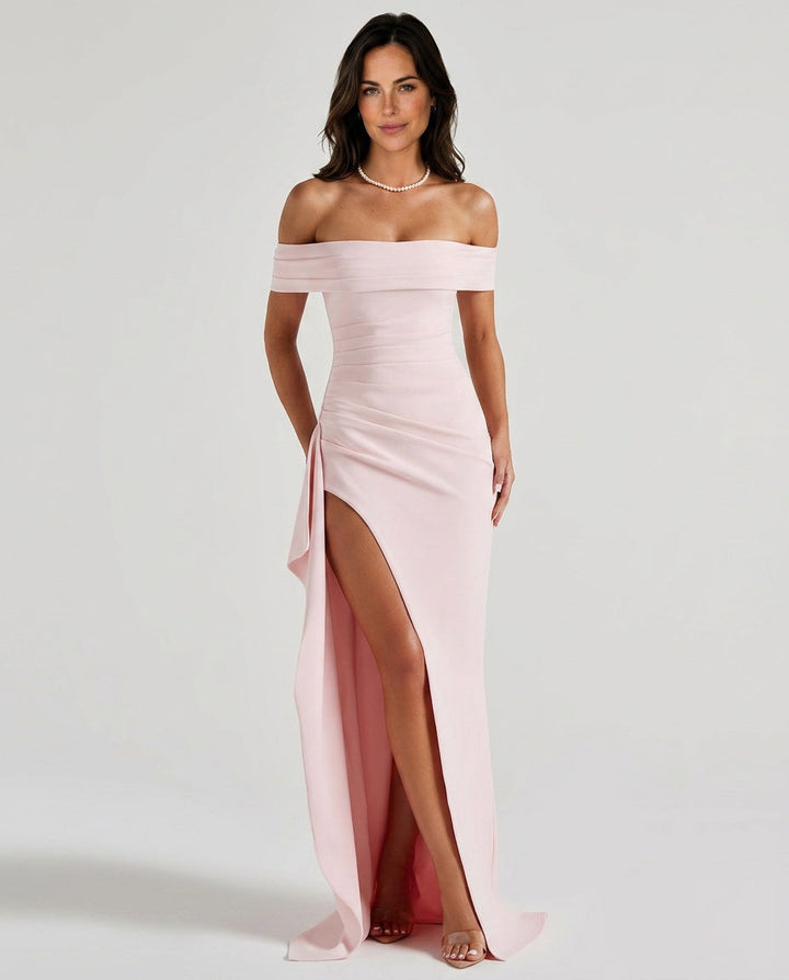 Cleona | Cowl Neck Bias-Cut Blush Maxi Dress