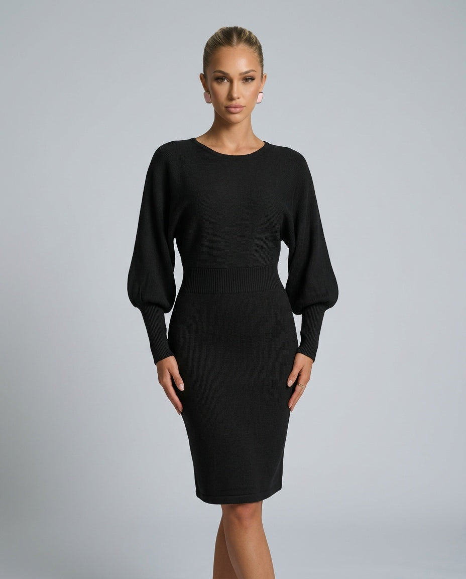 Orelle | Balloon Sleeve Knit Midi Dress