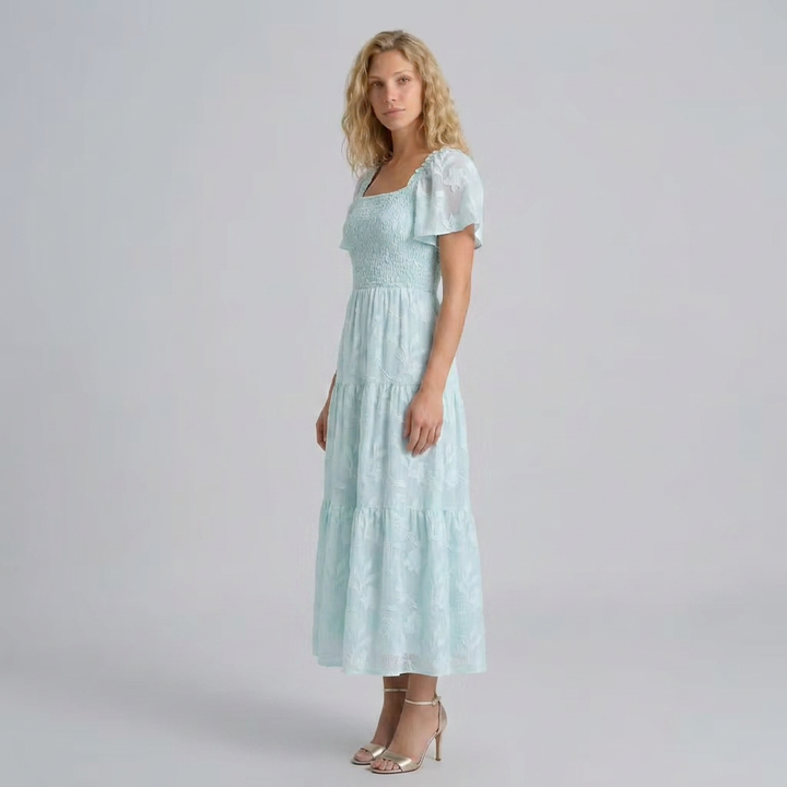 Edith | Women’s Square-Neck Tiered Maxi Dress with Flutter Sleeves