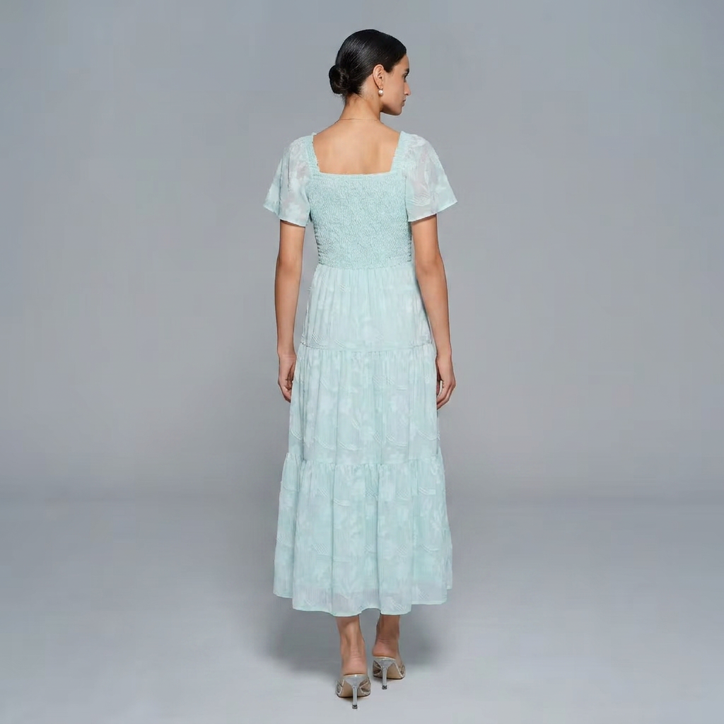 Edith | Women’s Square-Neck Tiered Maxi Dress with Flutter Sleeves