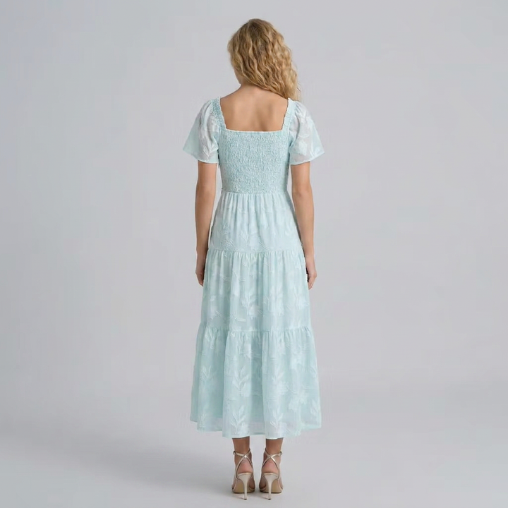 Edith | Women’s Square-Neck Tiered Maxi Dress with Flutter Sleeves