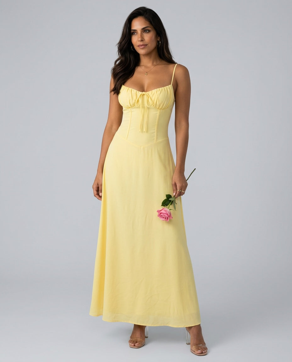 Giselle | Sleeveless Ruched Bodice Wedding Guest Maxi Dress