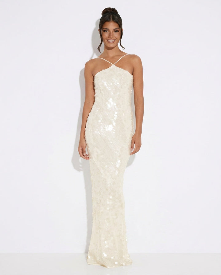 Rosa | Sequin Halter Neck Sleeveless Maxi Dress