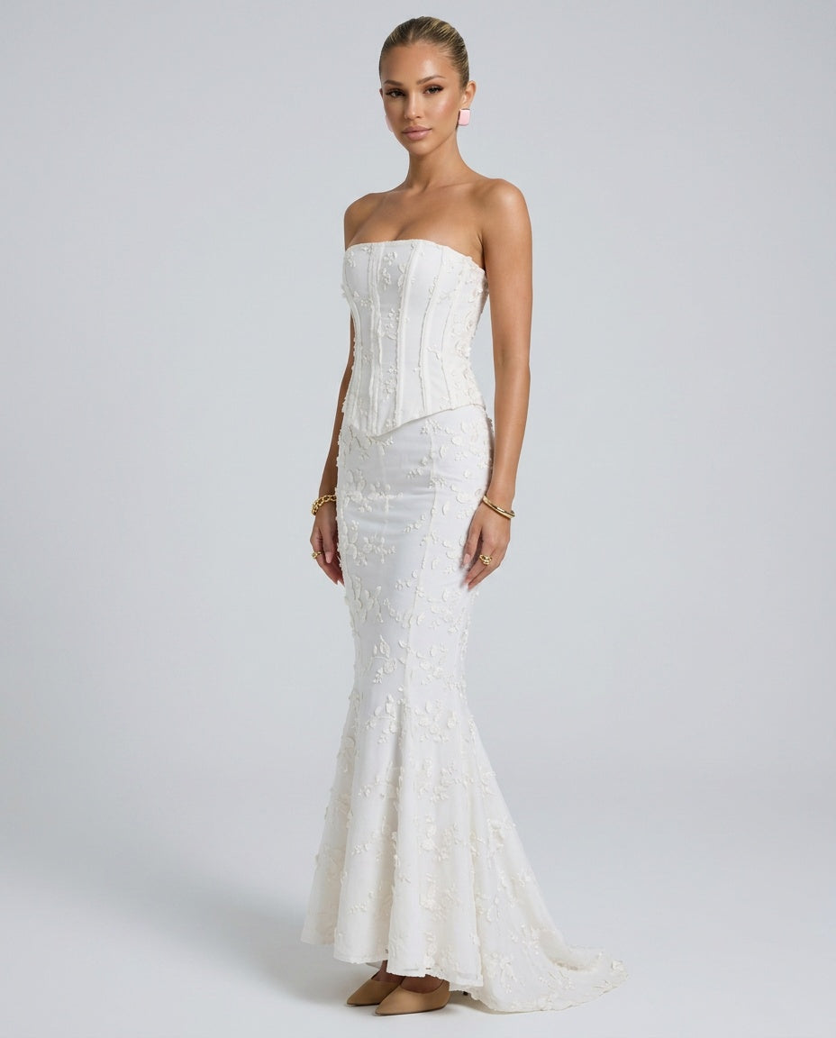 Josephine | Strapless Embroidered Wedding Guest Maxi Dress