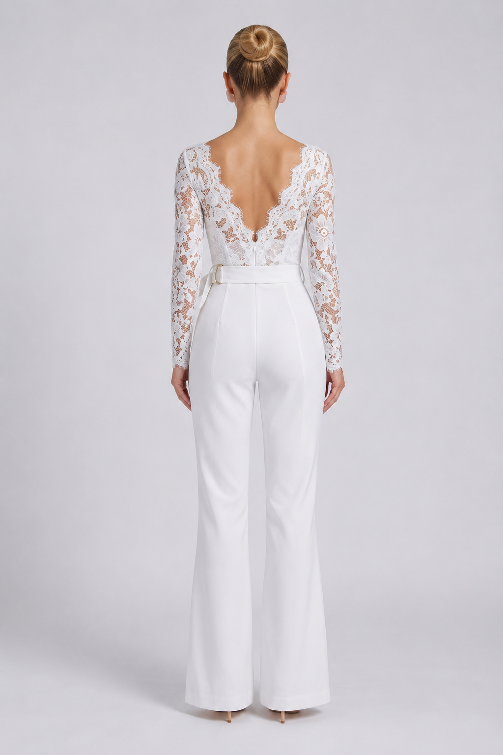 Elara | Deep V-Neck Floral Lace Jumpsuit with Tailored Wide-Leg Fit