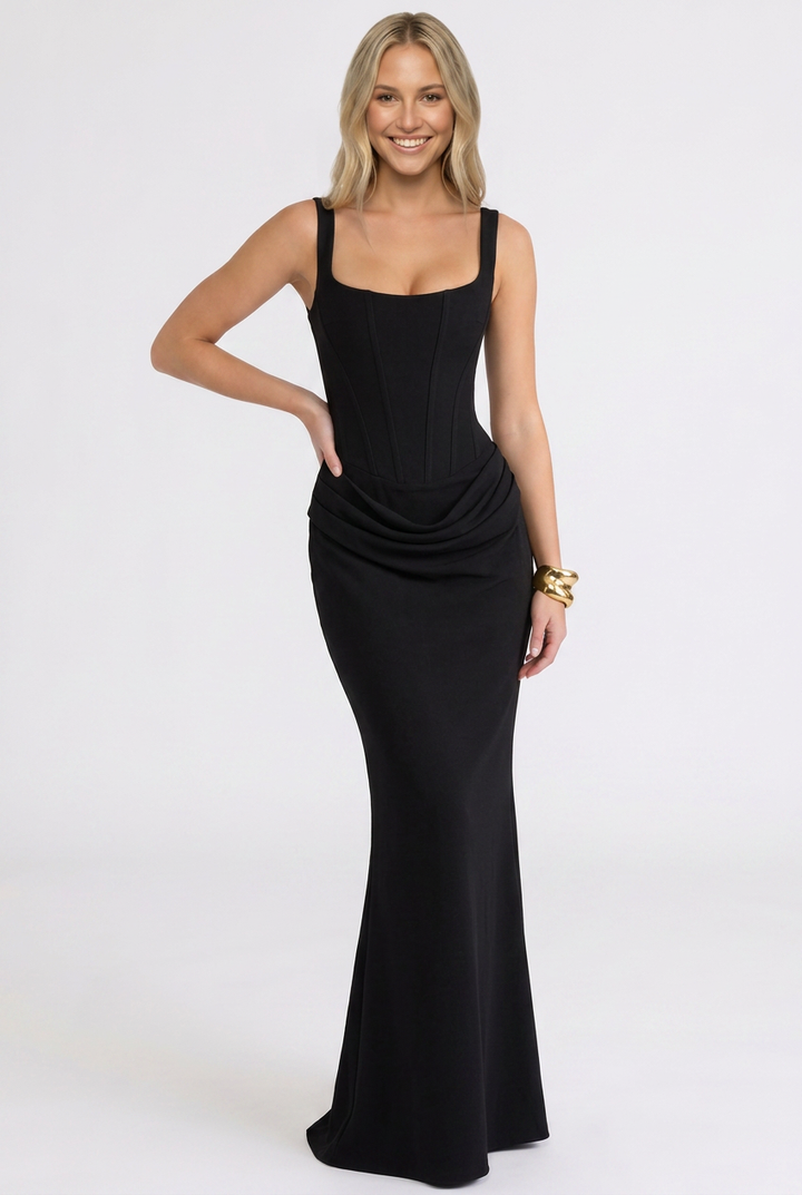 Elara | Sculpted Draped-Waist Maxi Dress