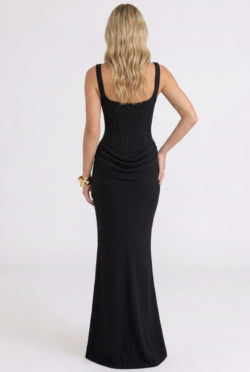 Elara | Sculpted Draped-Waist Maxi Dress