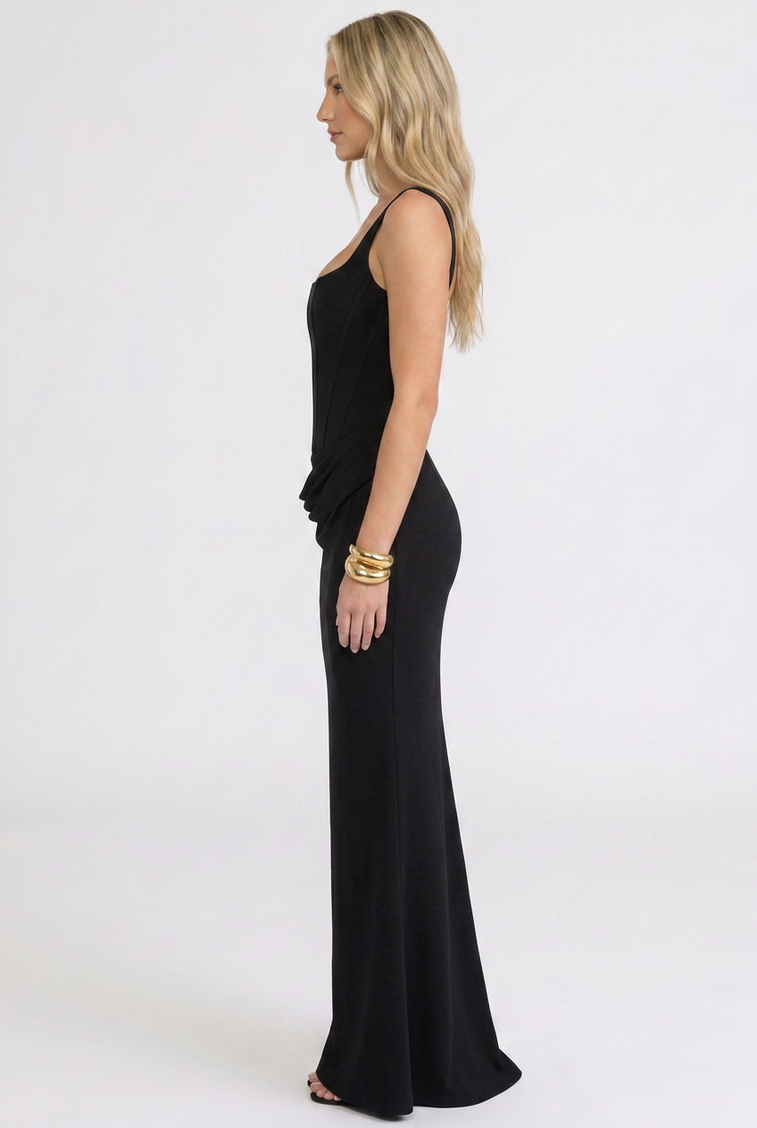 Elara | Sculpted Draped-Waist Maxi Dress