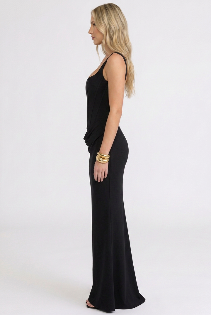 Elara | Sculpted Draped-Waist Maxi Dress