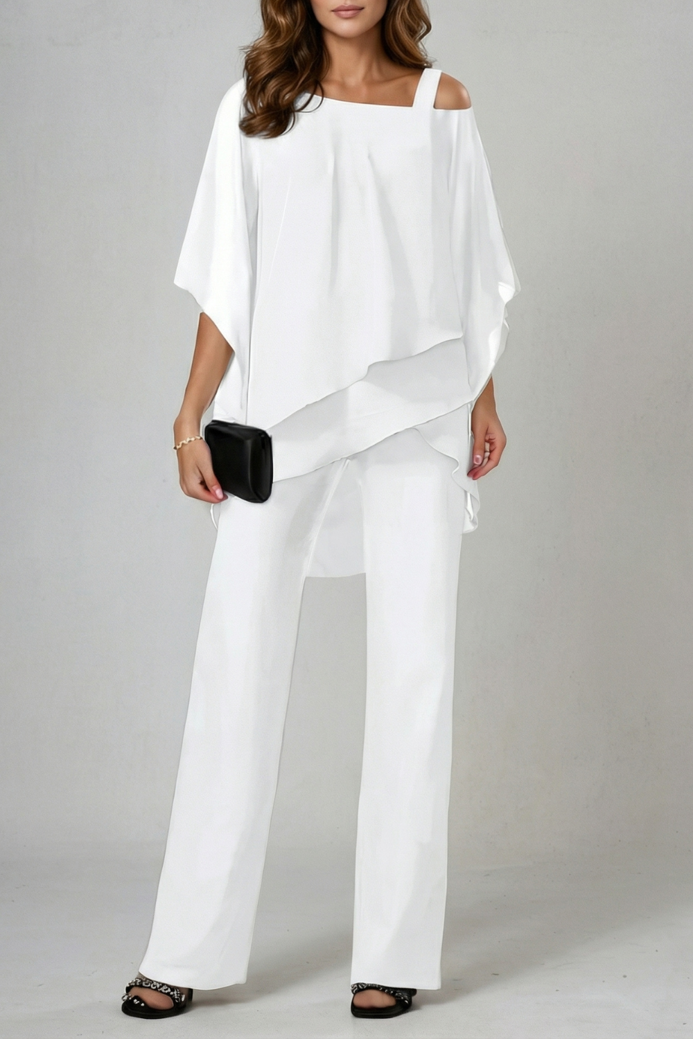 Élaria | Asymmetric Off-Shoulder Chiffon Top &amp; Trouser Set