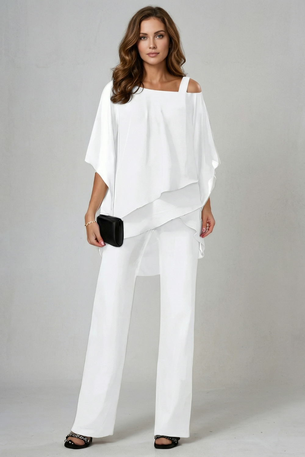 Élaria | Asymmetric Off-Shoulder Chiffon Top &amp; Trouser Set