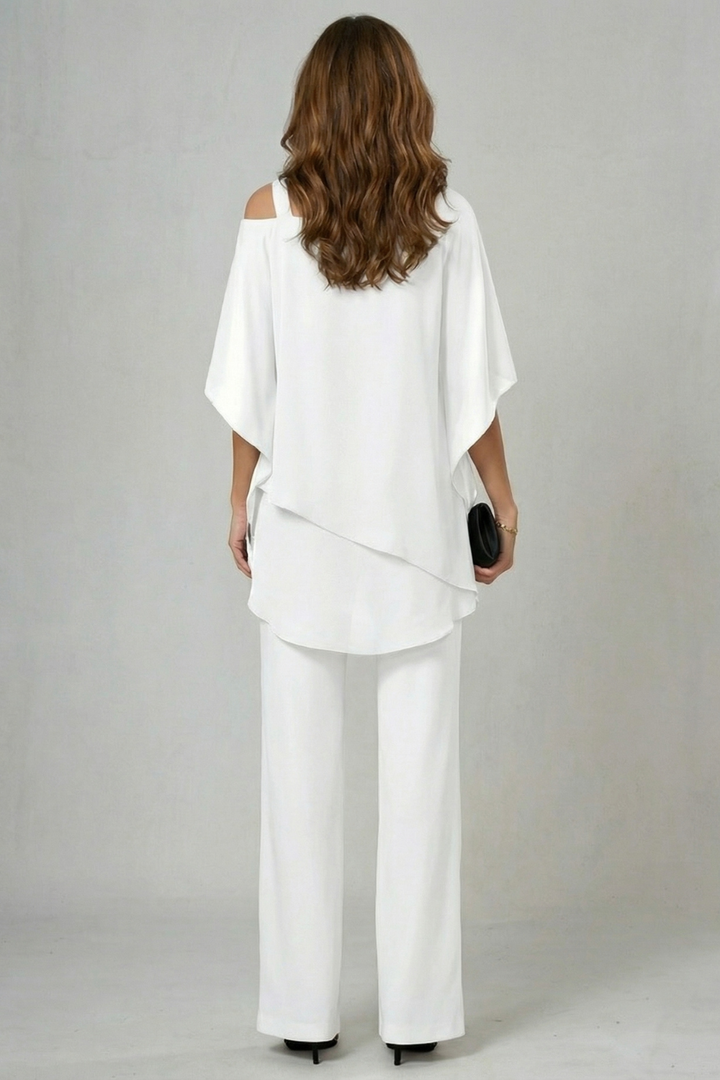 Élaria | Asymmetric Off-Shoulder Chiffon Top &amp; Trouser Set