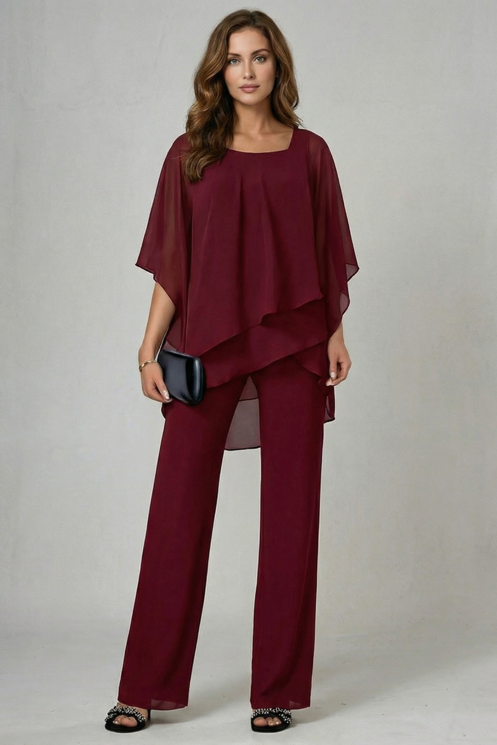 Élaria | Asymmetric Off-Shoulder Chiffon Top &amp; Trouser Set