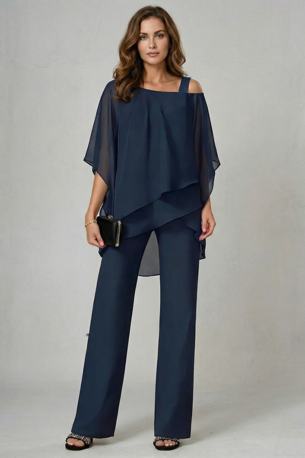 Élaria | Asymmetric Off-Shoulder Chiffon Top &amp; Trouser Set