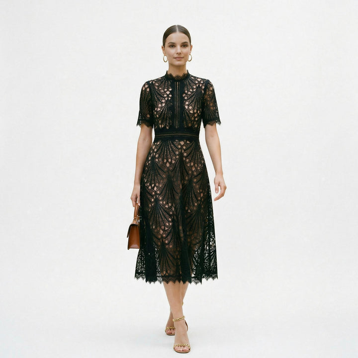 Ada | Lace-Trim Wedding Guest Midi Dress