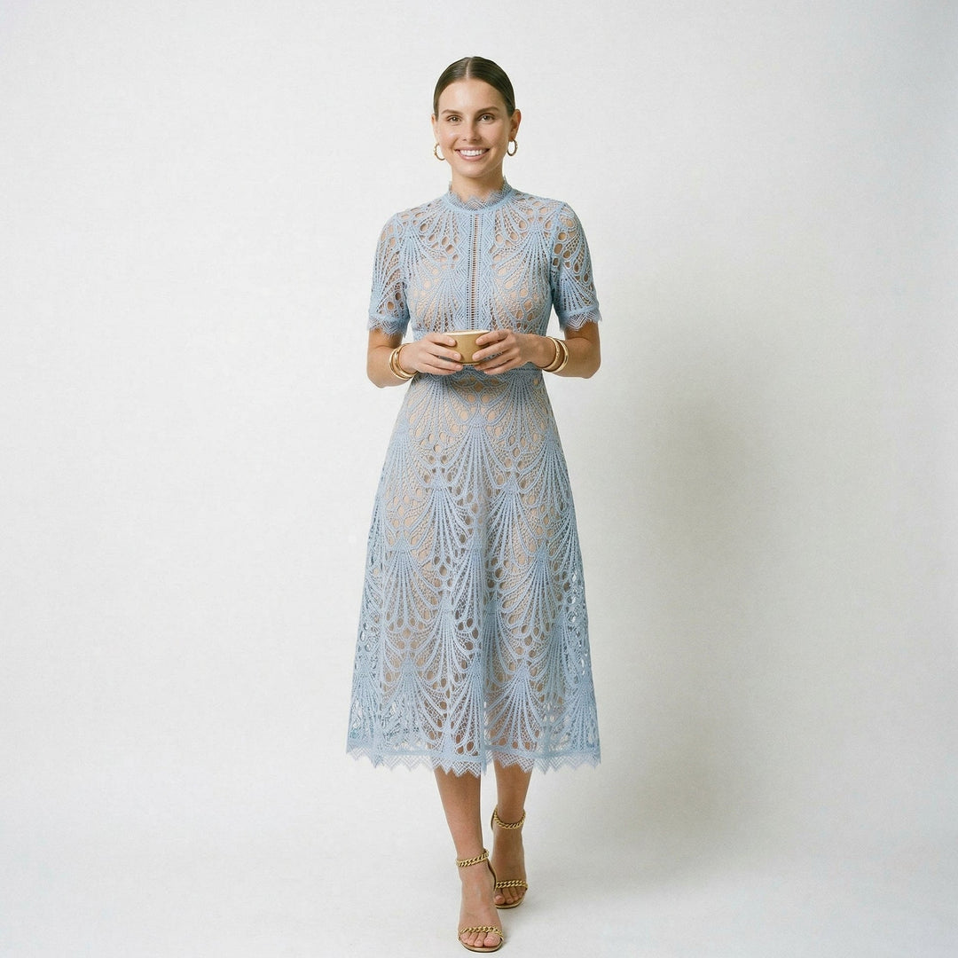Ada | Lace-Trim Wedding Guest Midi Dress