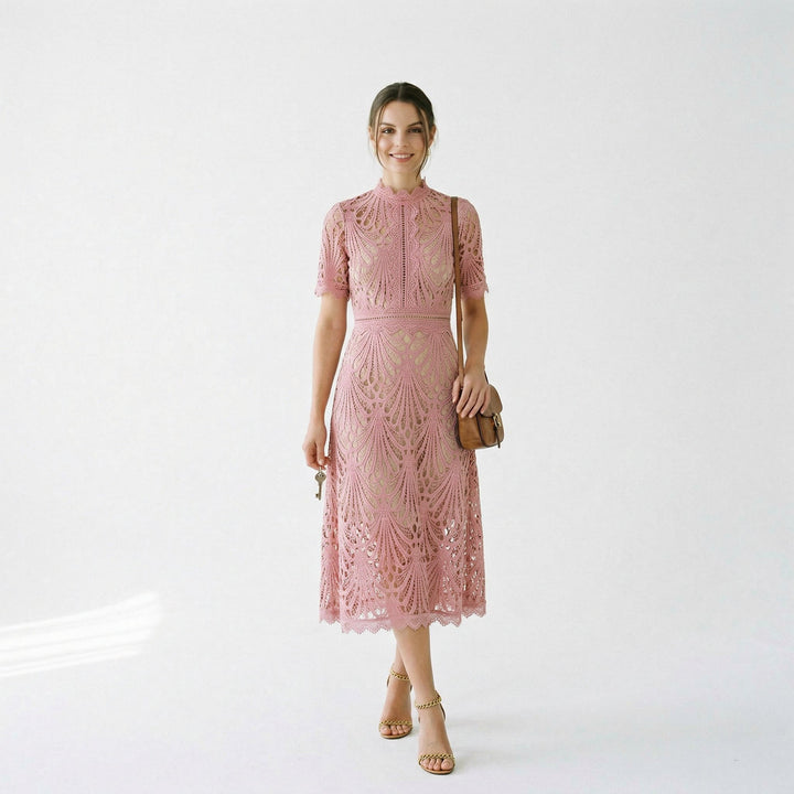 Ada | Lace-Trim Wedding Guest Midi Dress