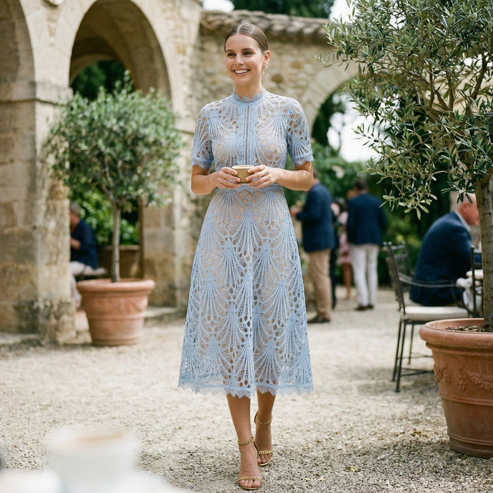 Ada | Lace-Trim Wedding Guest Midi Dress