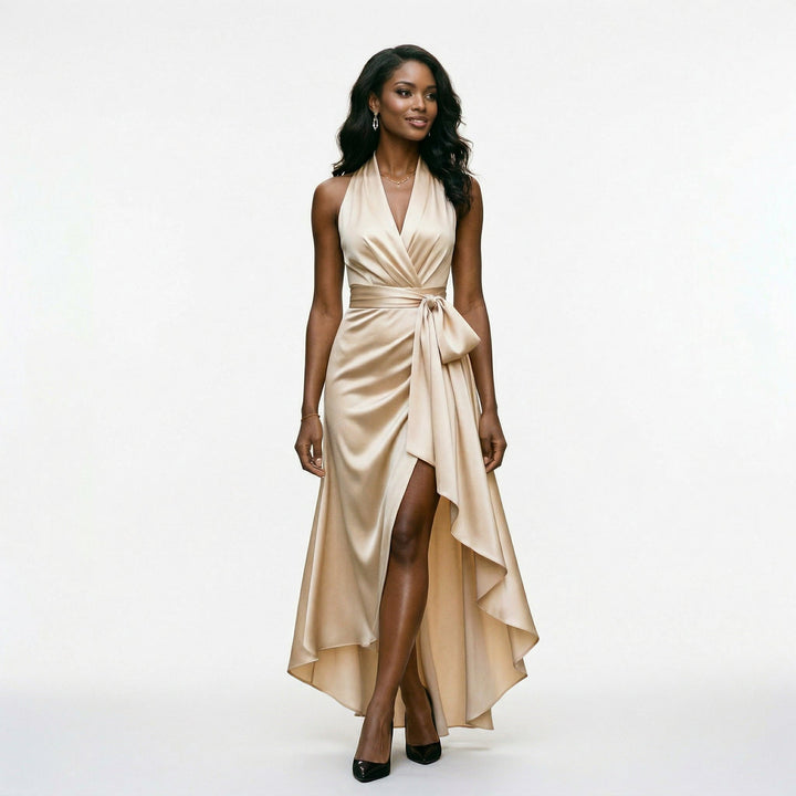 Beatrix | Halter Neck Satin-Look Maxi Dress