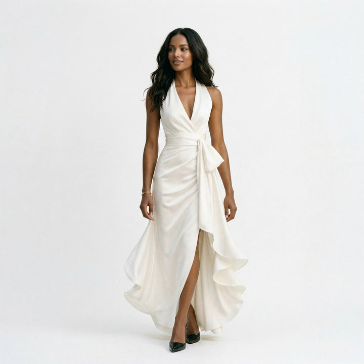 Beatrix | Halter Neck Satin-Look Maxi Dress