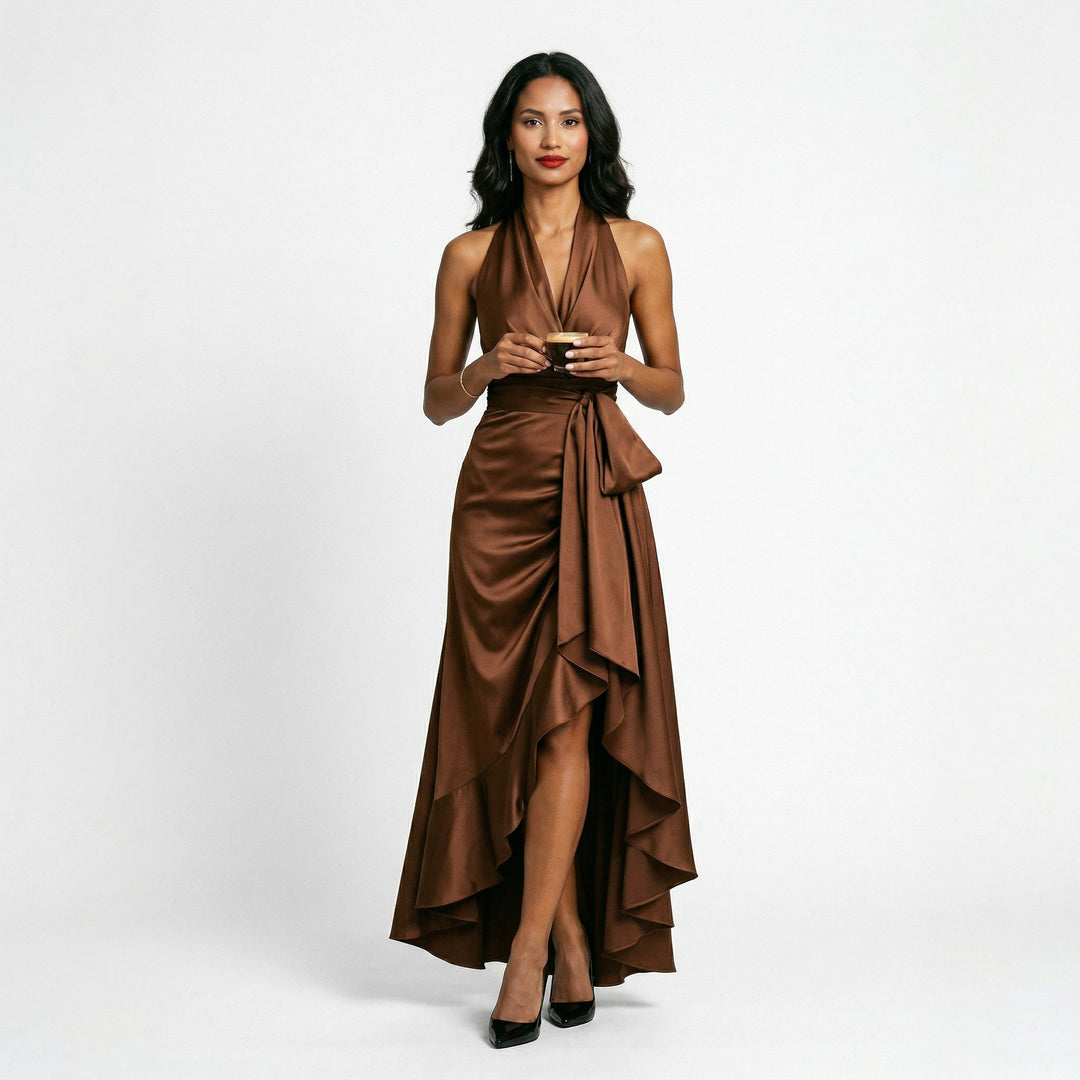 Beatrix | Halter Neck Satin-Look Maxi Dress