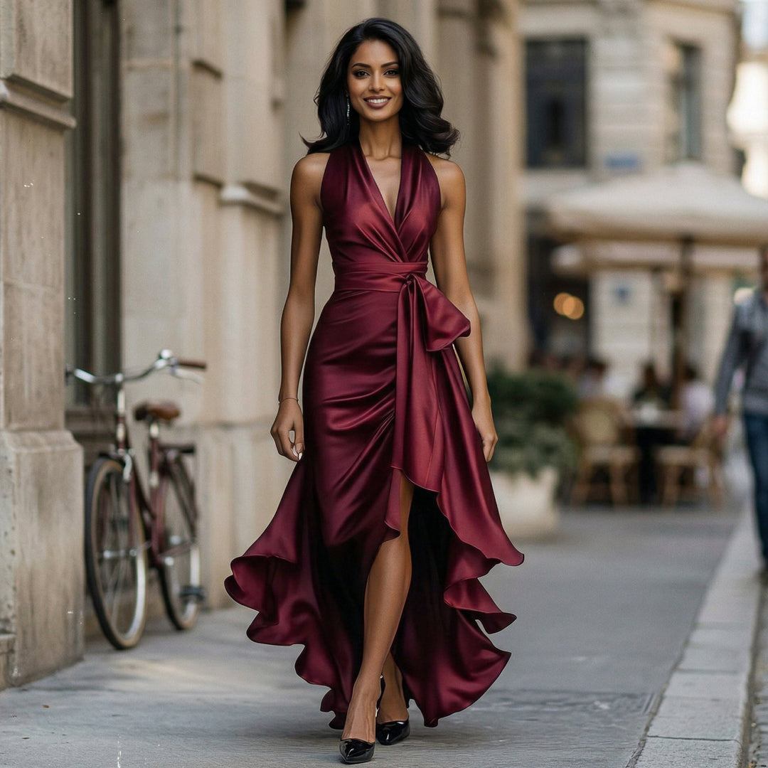 Beatrix | Halter Neck Satin-Look Maxi Dress