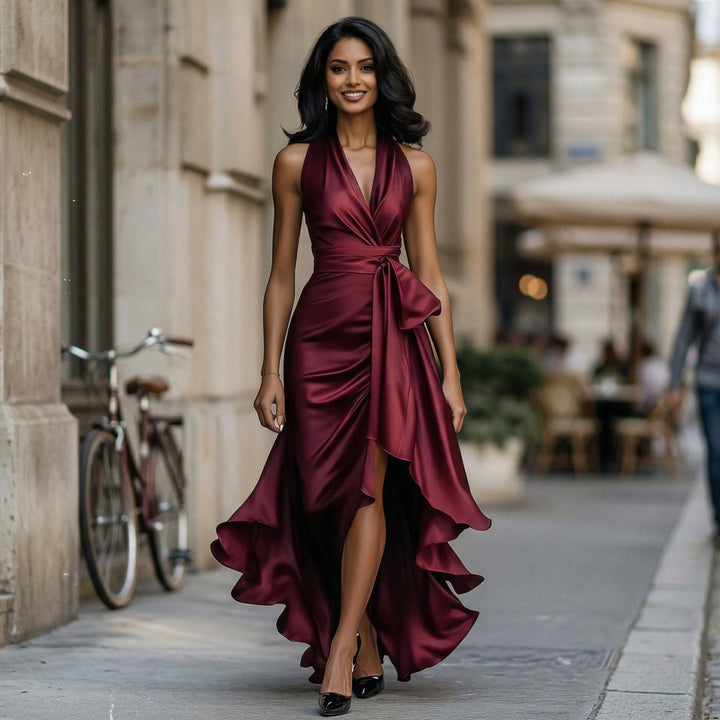 Beatrix | Halter Neck Satin-Look Maxi Dress