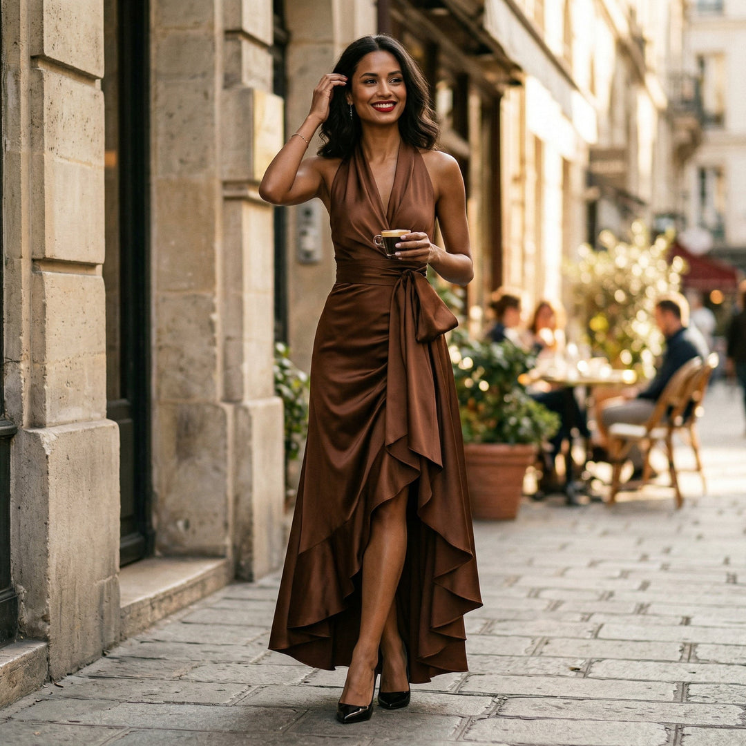 Beatrix | Halter Neck Satin-Look Maxi Dress