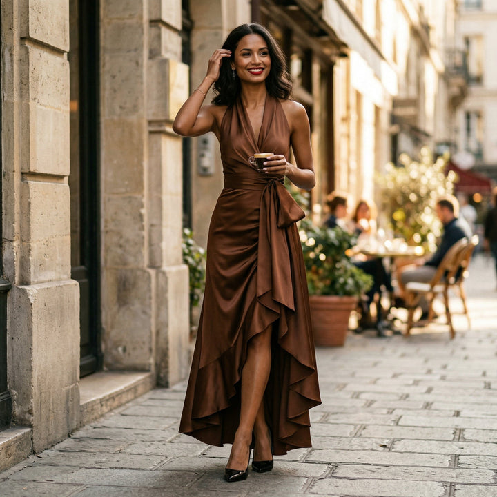 Beatrix | Halter Neck Satin-Look Maxi Dress