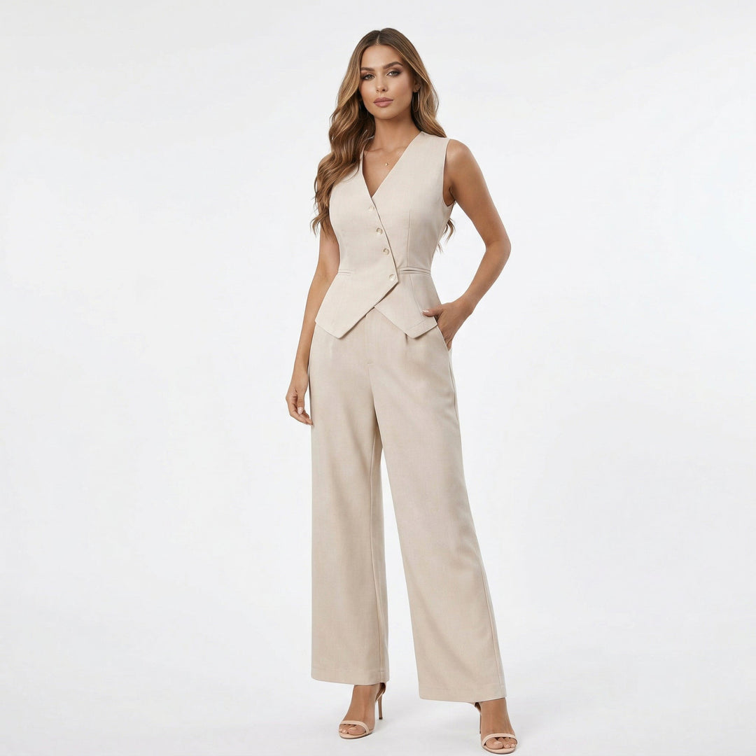 Lena | Sleeveless Vest &amp; Wide Leg Trousers Set
