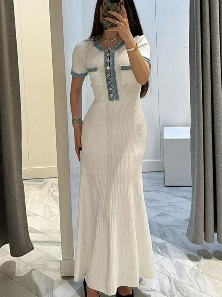 Yvianne | Short Sleeve Ribbed Knit Maxi Dress