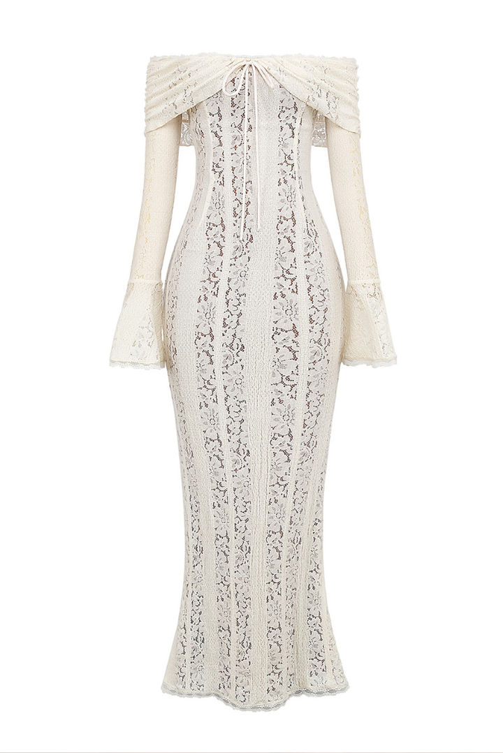 Odélie | Off-Shoulder Lace Fluted Cuff Maxi Dress