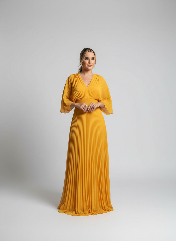 Celeste | Maxi with Pleated Skirt &amp; Wide Sleeves