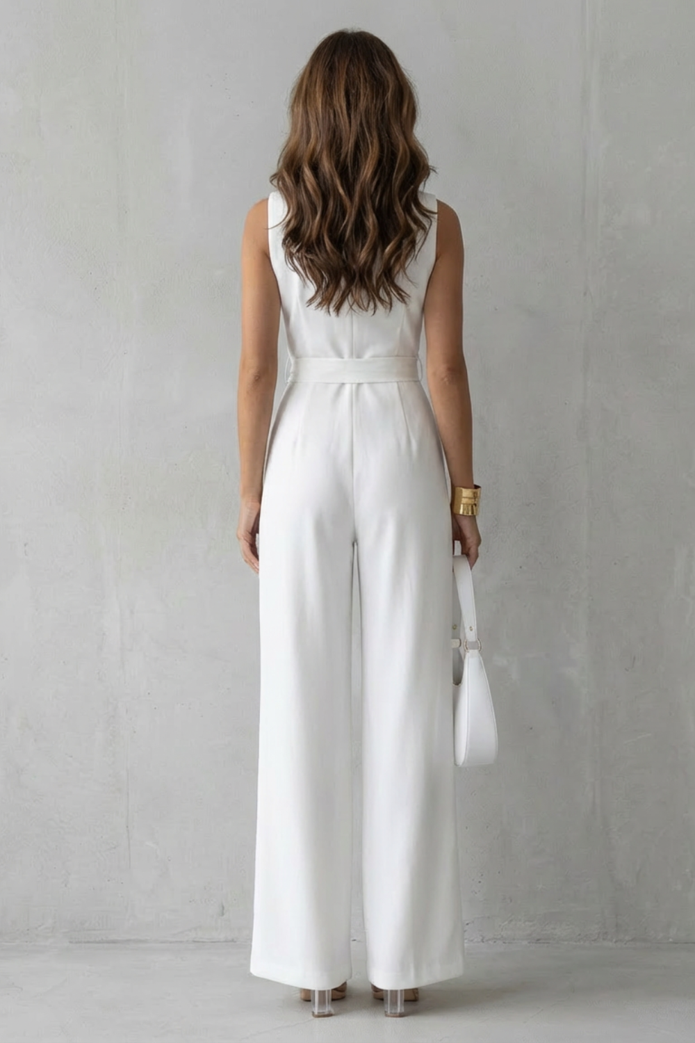 Elisavie | Sleeveless Lapel Wrap Wide-Leg Jumpsuit