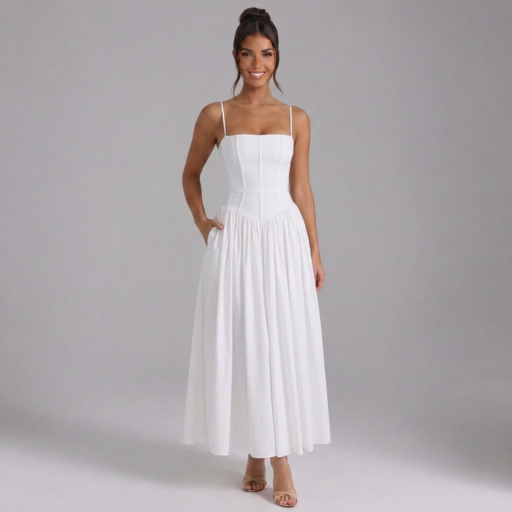 Elowen | Square-Neck Corset-Waist Maxi Dress with Pockets