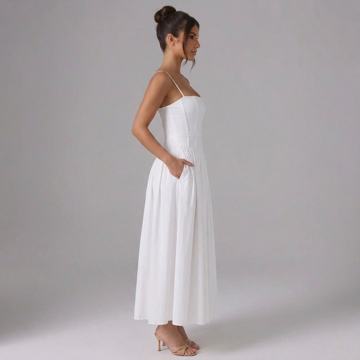 Elowen | Square-Neck Corset-Waist Maxi Dress with Pockets