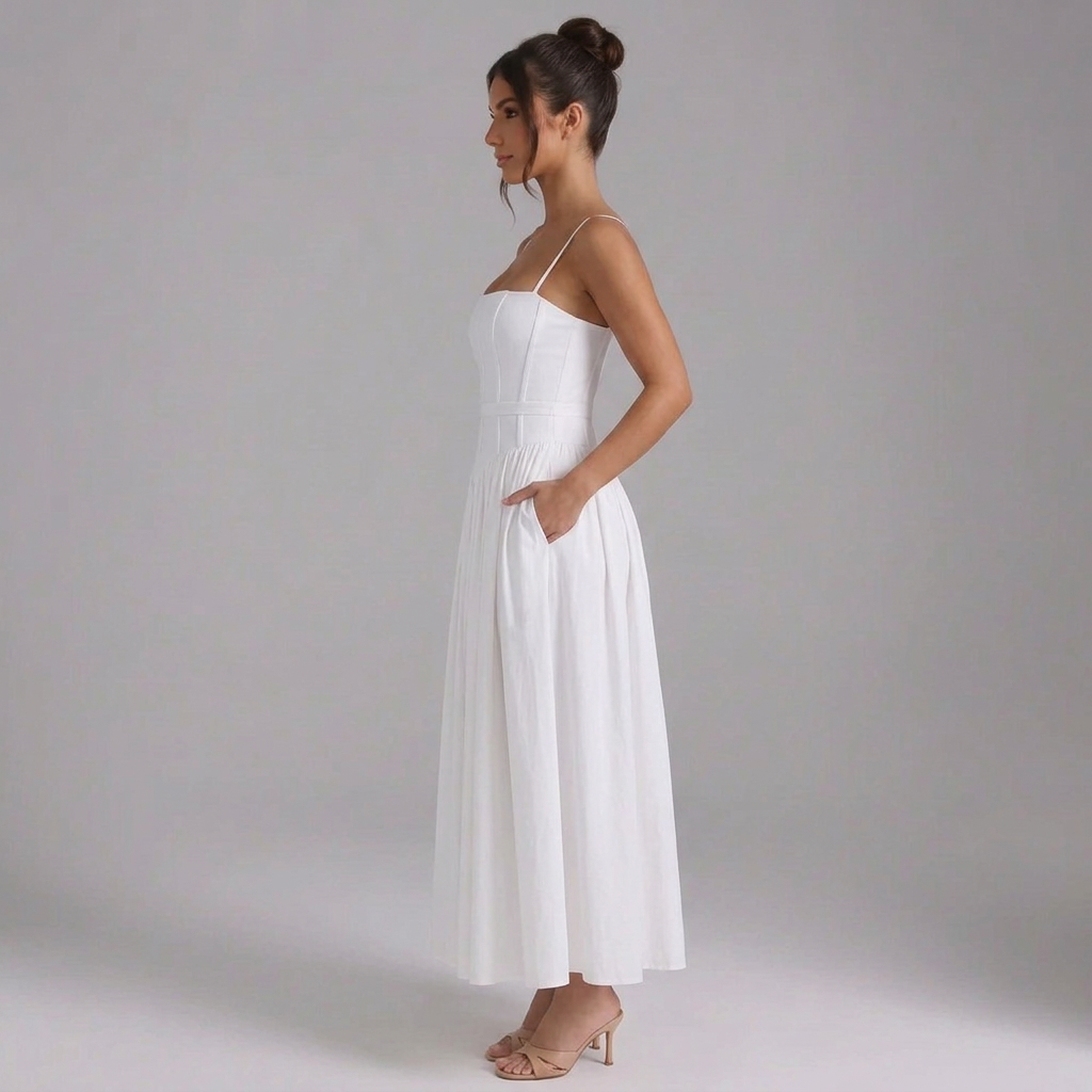 Elowen | Square-Neck Corset-Waist Maxi Dress with Pockets