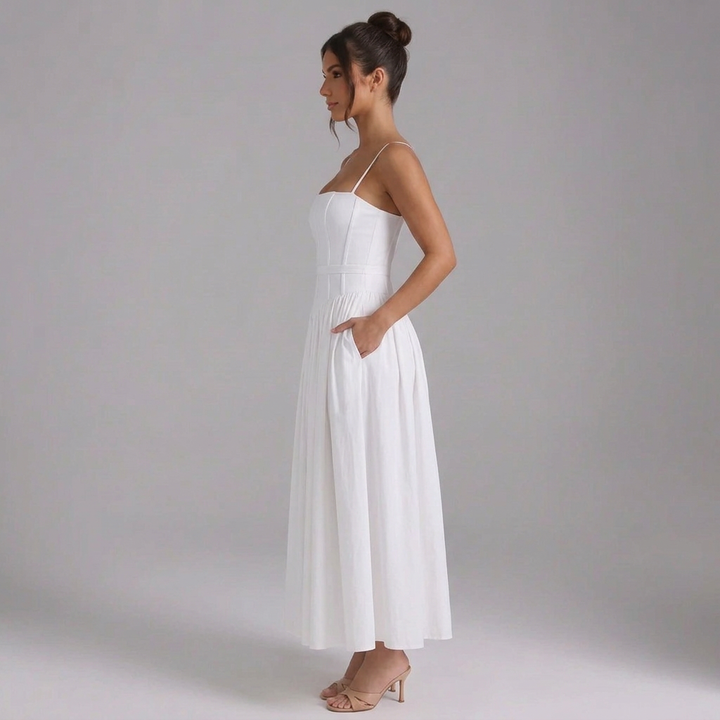 Elowen | Square-Neck Corset-Waist Maxi Dress with Pockets