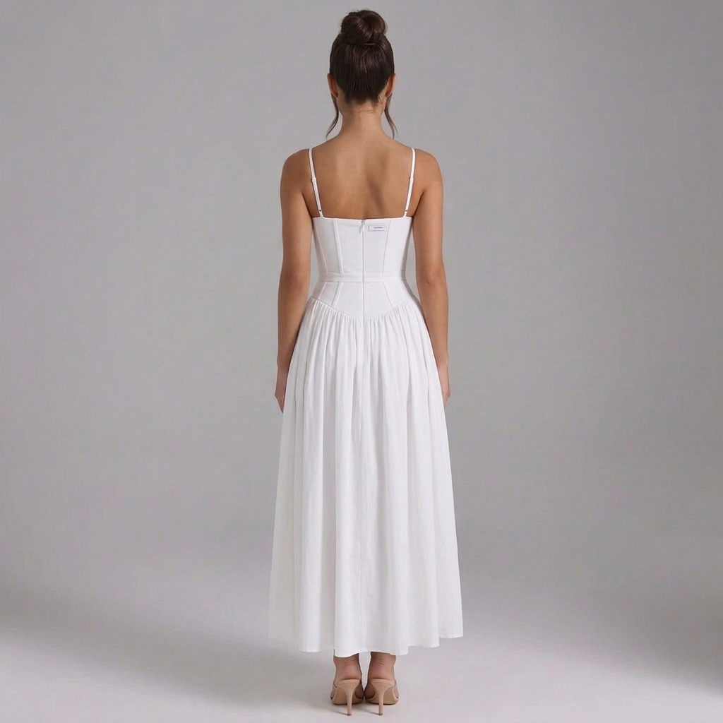 Elowen | Square-Neck Corset-Waist Maxi Dress with Pockets