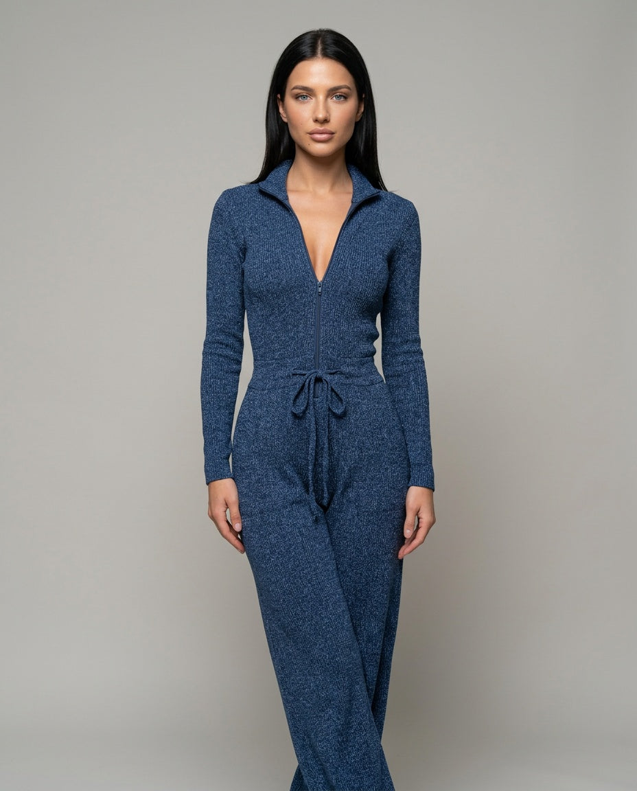 Zara | Knit Sparkling Zipper-Front Jumpsuit