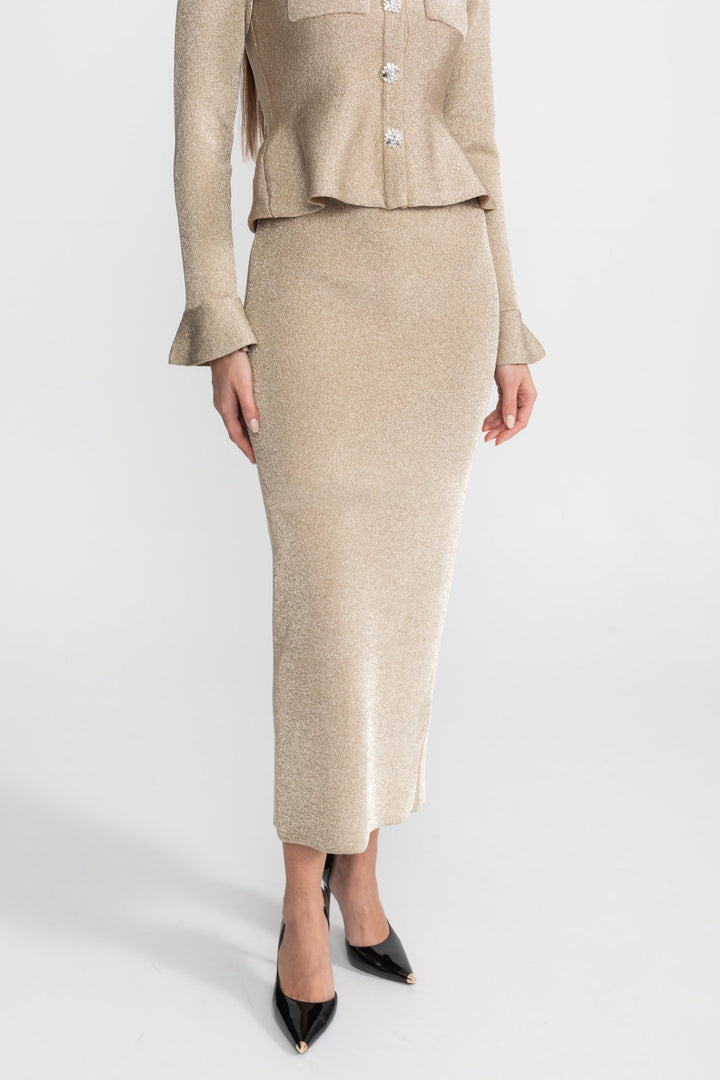 Vivienne | Shimmer Knit Crystal Button Midi Dress