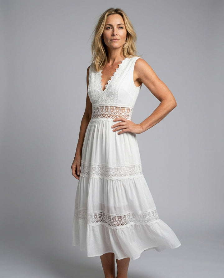 Adèle | Midi Lace V-Neck Summer Dress