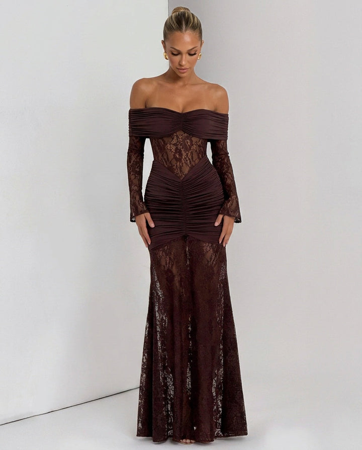 Cleo | Lace Long Sleeve Strapless Maxi Dress