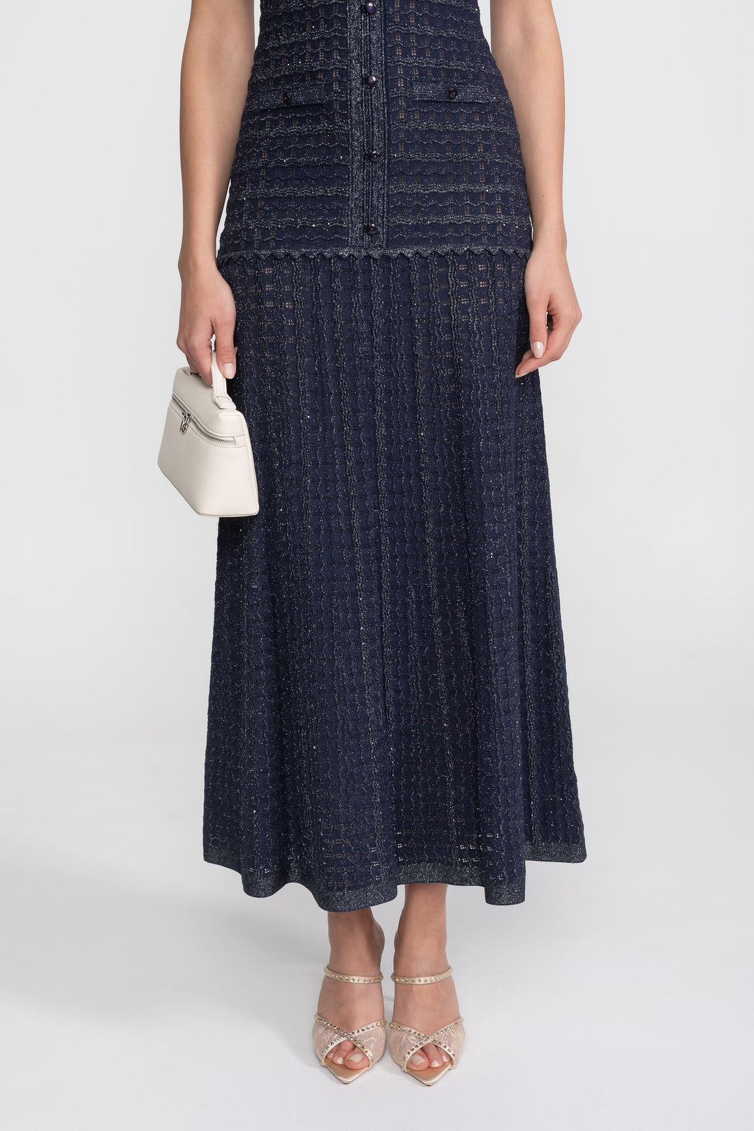 Priya | Short Sleeve Shimmer Knit Midi Dress
