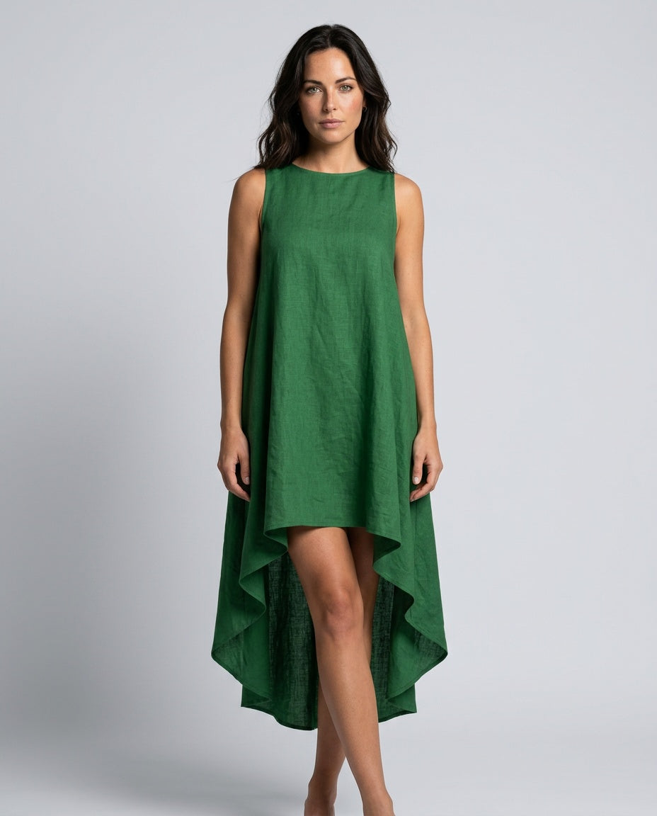 Lena | Sleeveless Linen-Blend Midi with Asymmetric Hem