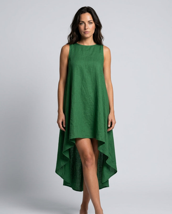 Lena | Sleeveless Linen-Blend Midi with Asymmetric Hem