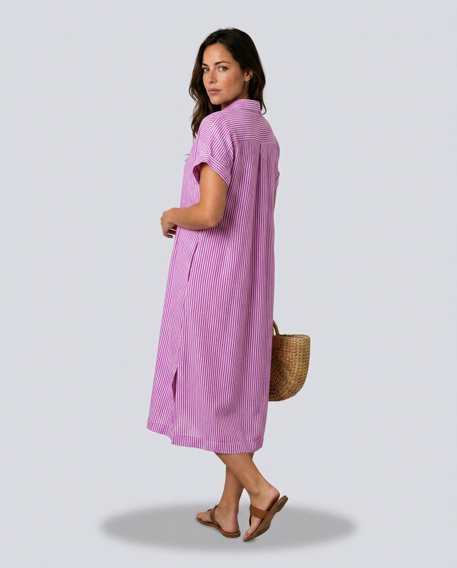 Marlowe | Striped Button-Front Midi Shirt Dress