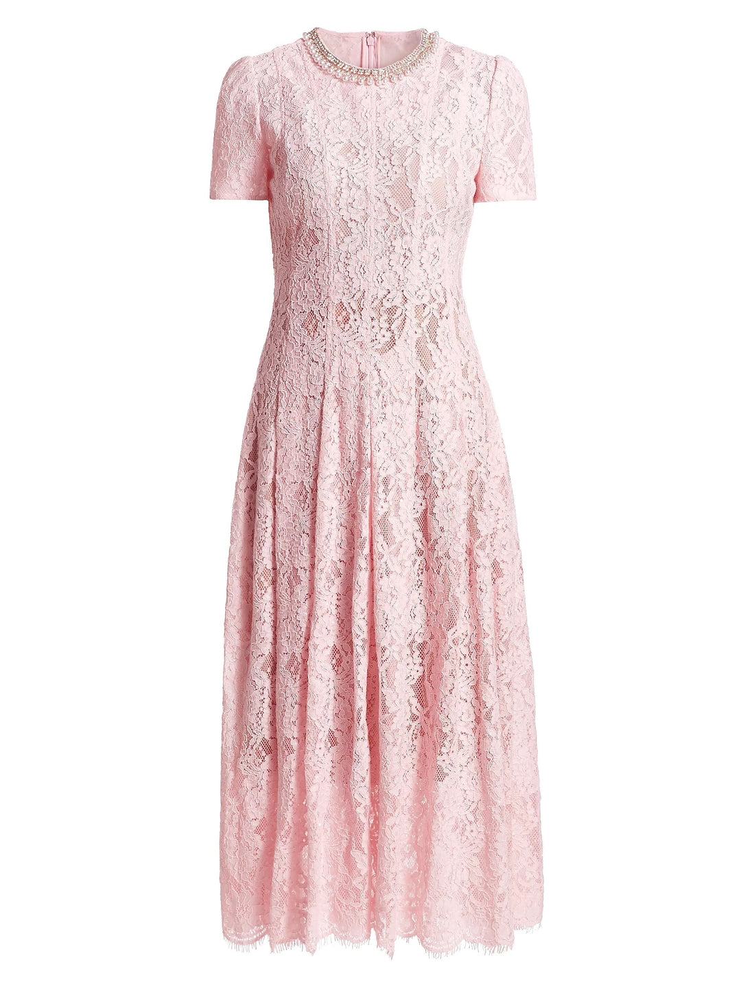Tessa | Crystal Collar Lace Midi Dress