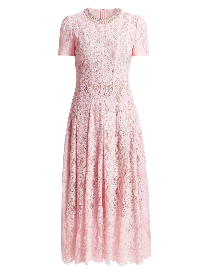 Tessa | Crystal Collar Lace Midi Dress