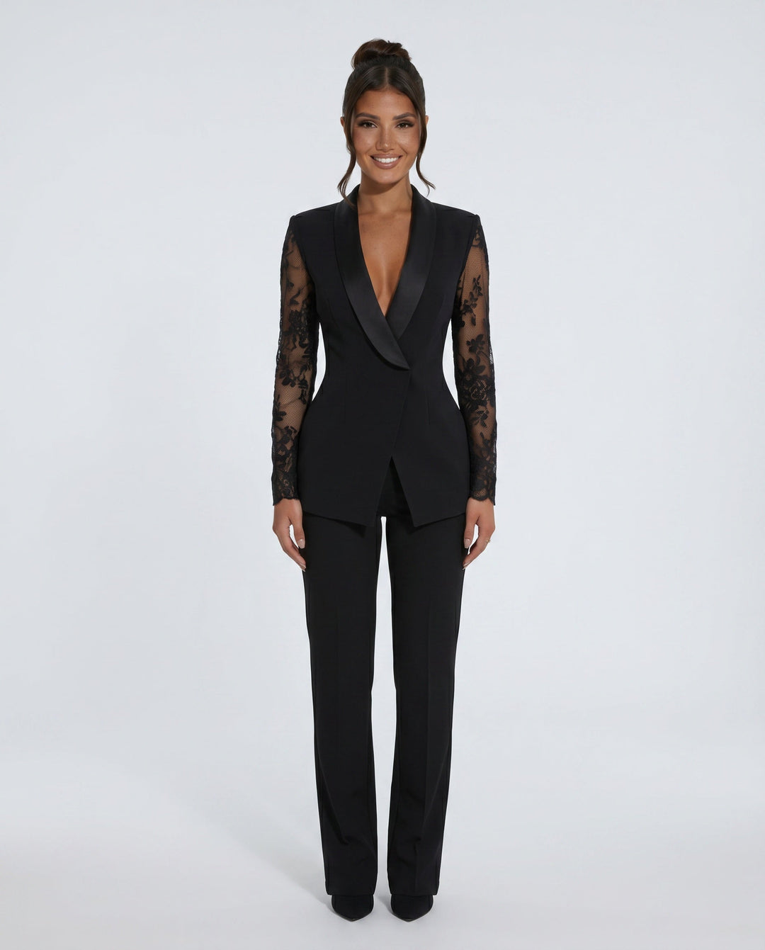 Marlène | Lace Long Sleeve Blazer Midi Dress